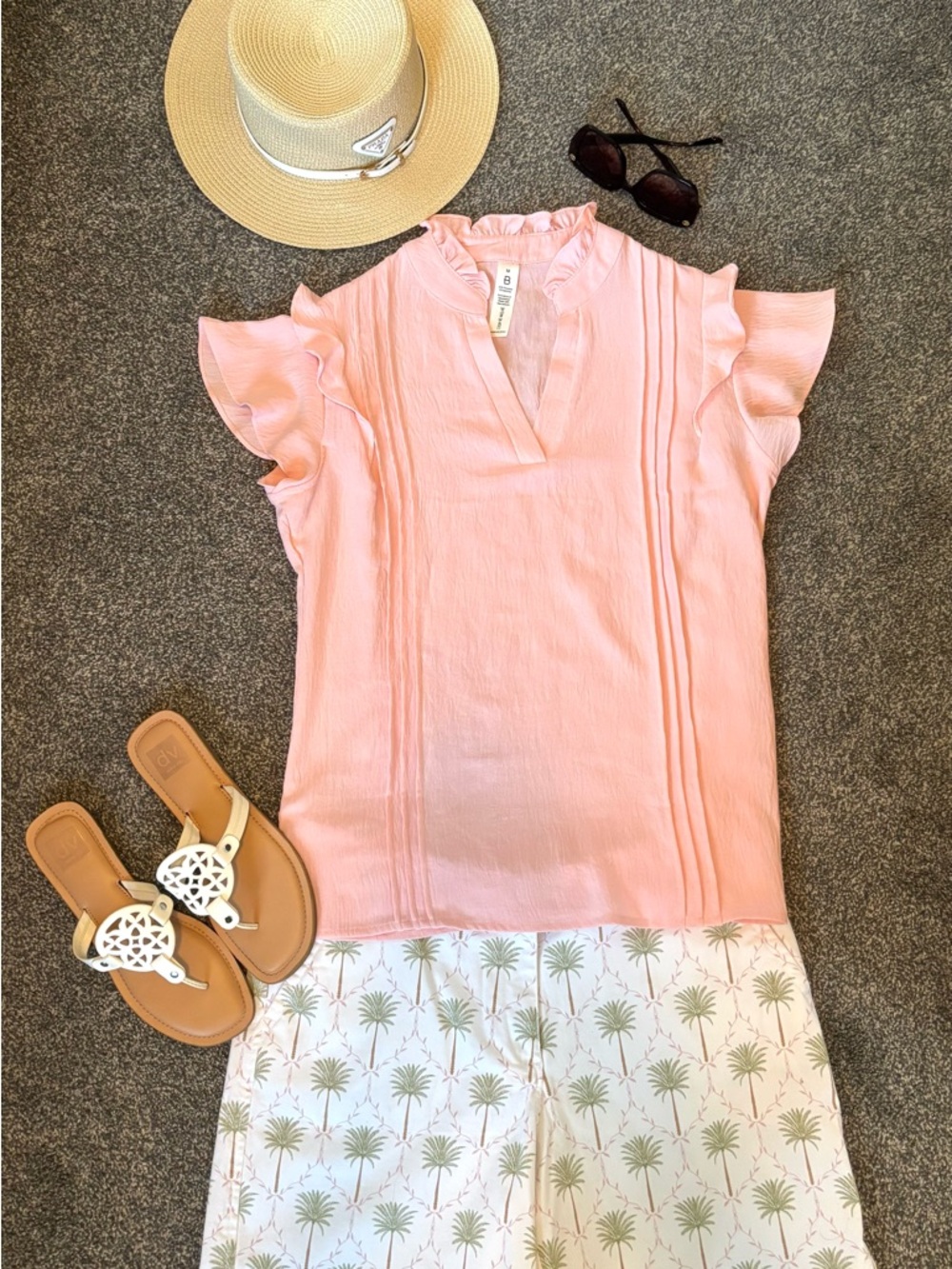 crown & ivy White Shorts with Green Palm Print